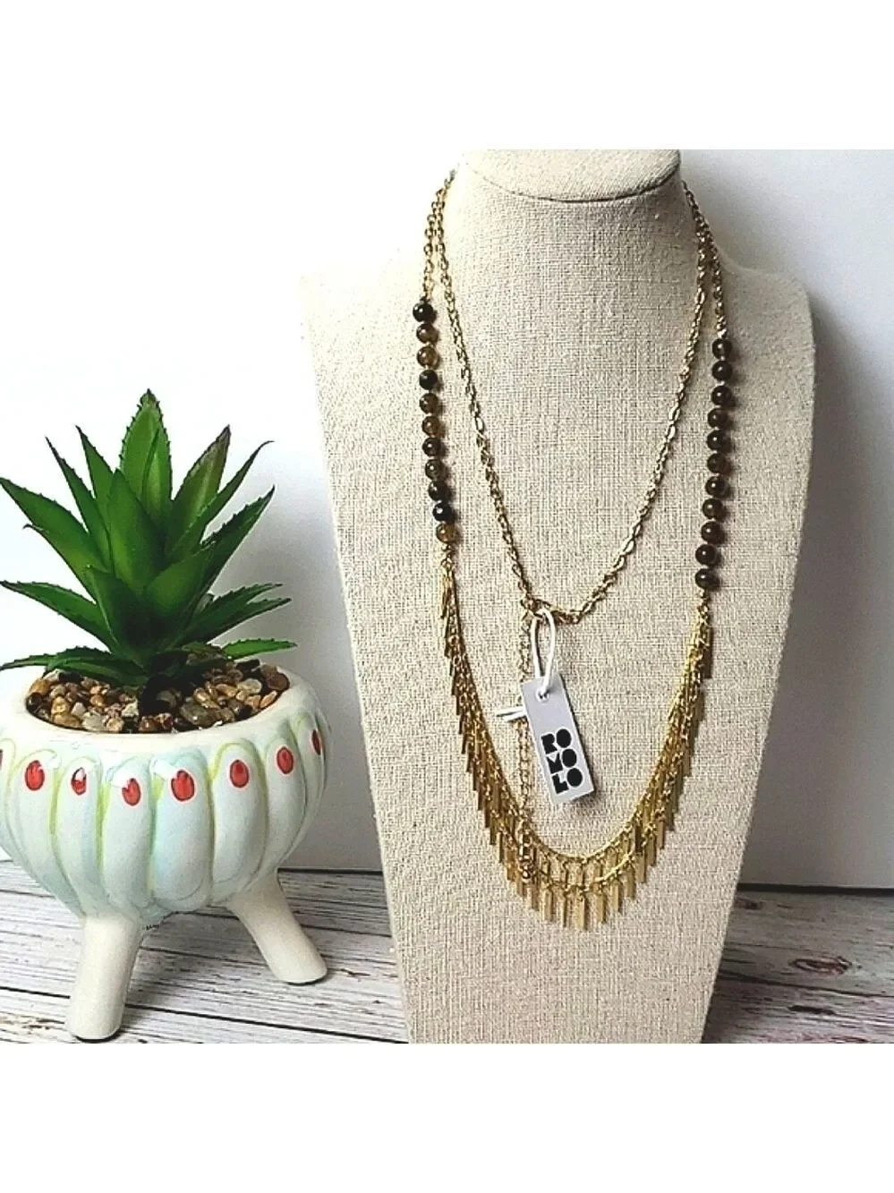 FALL ROMOLO GOLD LONG CHAIN NECKLACE STONES  NWT‎